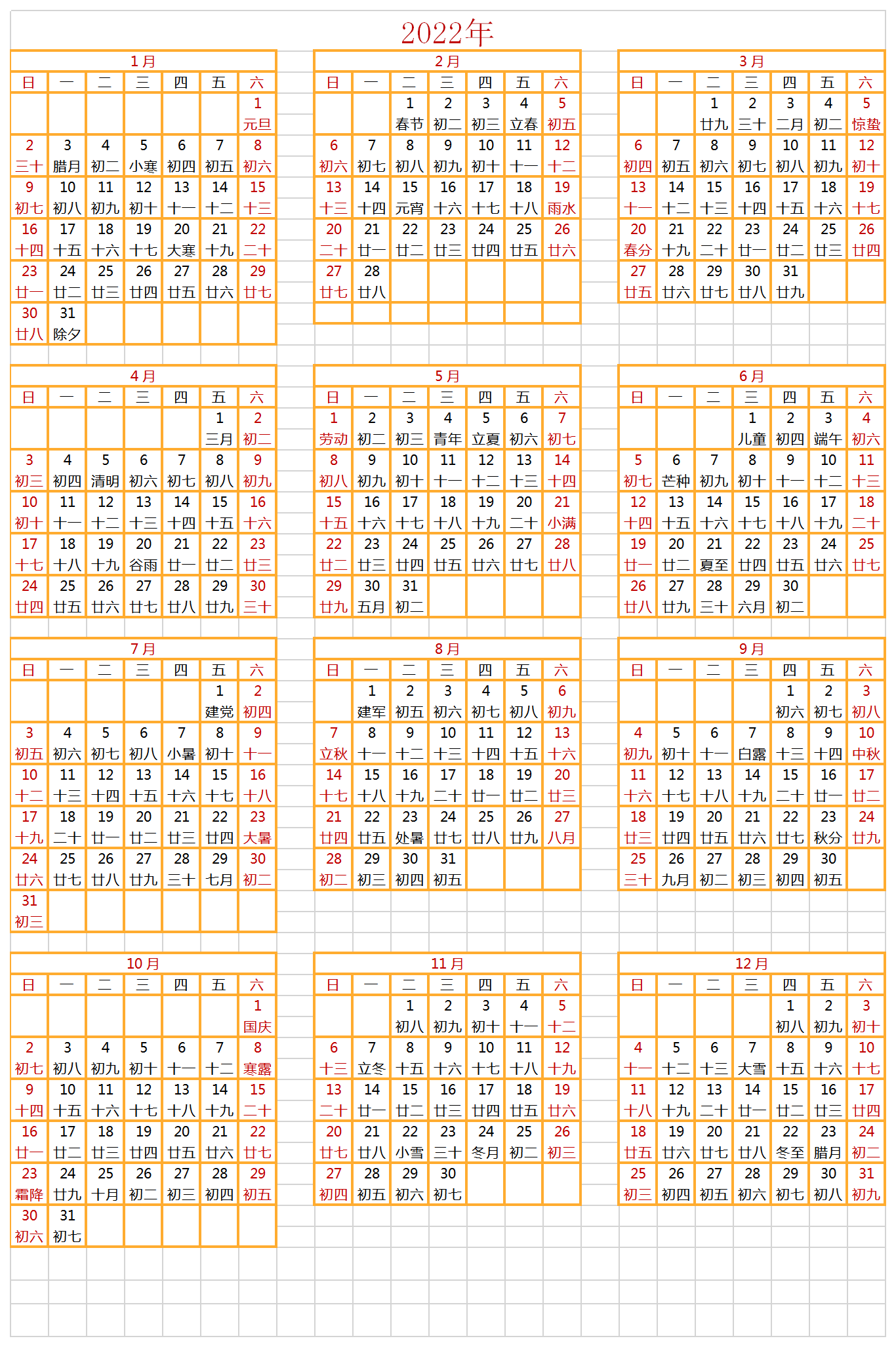 2022年正月初一日历图片